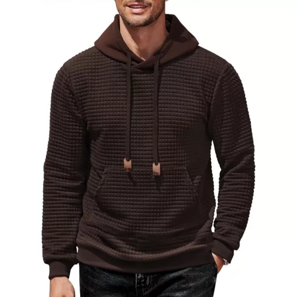 COOFANDY Men's Hooded Sweatshirt Long Sleeve Fashion Gym Athletic Hoodies Solid Plaid Jacquard Pullover with Pocket