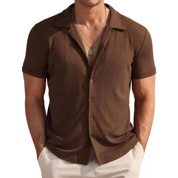COOFANDY Mens Knit Button Down Shirt Short Sleeve Button Up Shirt Summer Casual Beach Tops