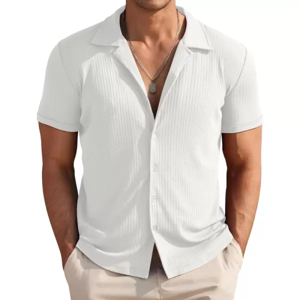 COOFANDY Mens Knit Button Down Shirt Short Sleeve Button Up Shirt Summer Casual Beach Tops