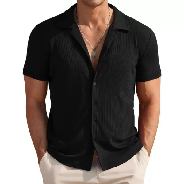 COOFANDY Mens Knit Button Down Shirt Short Sleeve Button Up Shirt Summer Casual Beach Tops