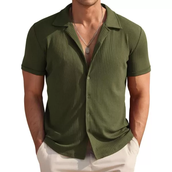 COOFANDY Mens Knit Button Down Shirt Short Sleeve Button Up Shirt Summer Casual Beach Tops