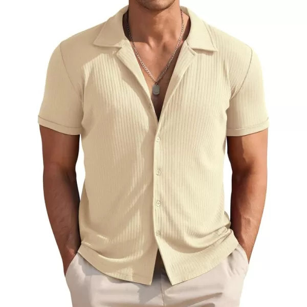 COOFANDY Mens Knit Button Down Shirt Short Sleeve Button Up Shirt Summer Casual Beach Tops