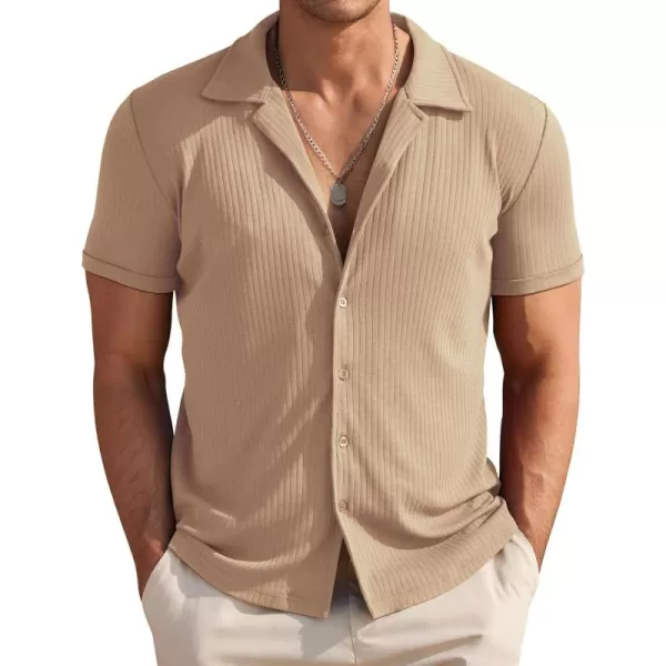 COOFANDY Mens Knit Button Down Shirt Short Sleeve Button Up Shirt Summer Casual Beach Tops