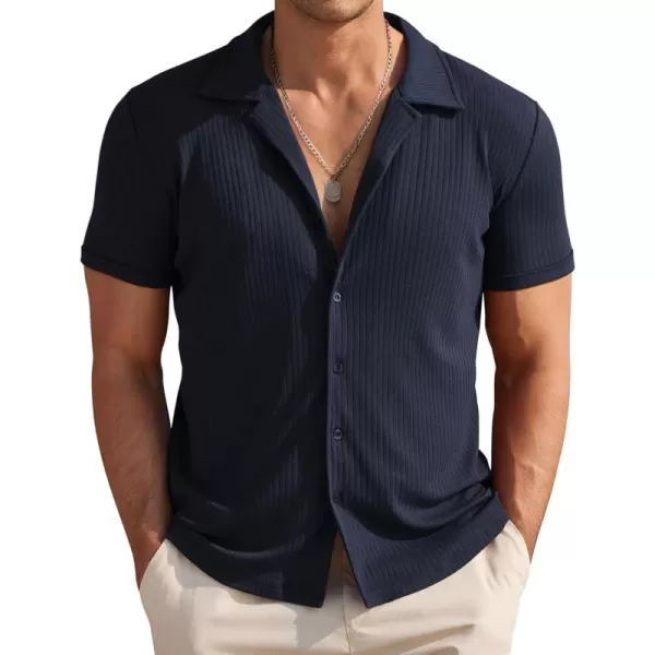 COOFANDY Mens Knit Button Down Shirt Short Sleeve Button Up Shirt Summer Casual Beach Tops
