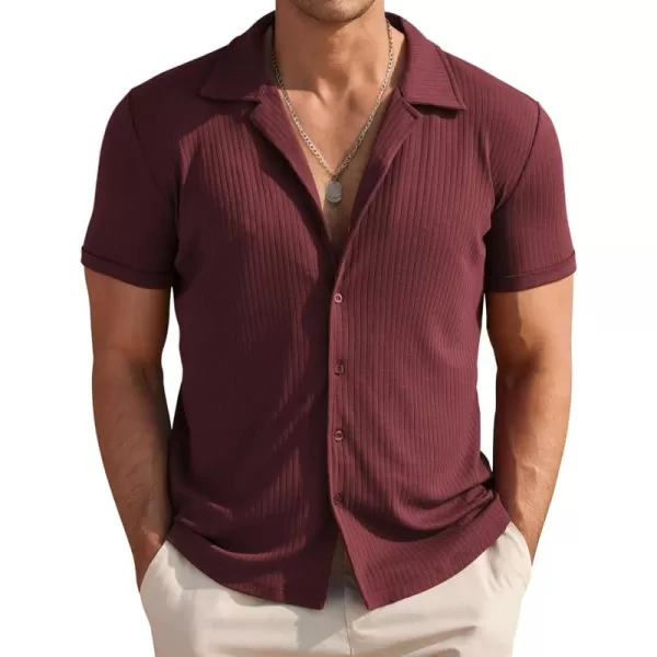 COOFANDY Mens Knit Button Down Shirt Short Sleeve Button Up Shirt Summer Casual Beach Tops