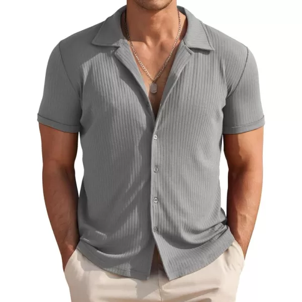 COOFANDY Mens Knit Button Down Shirt Short Sleeve Button Up Shirt Summer Casual Beach Tops