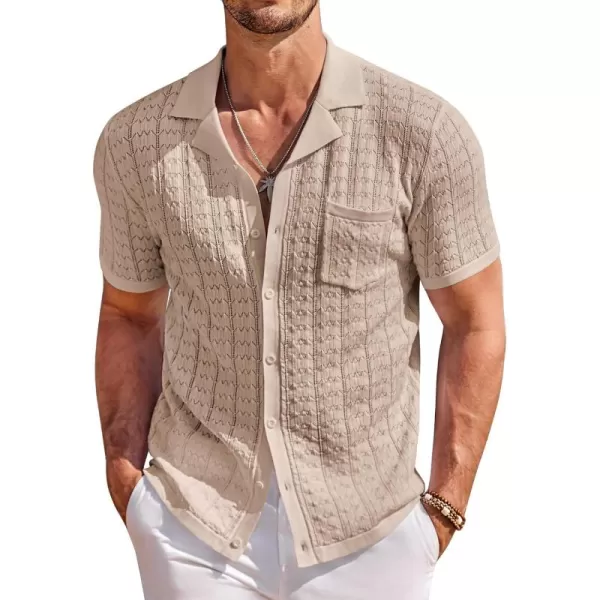 COOFANDY Men's Knit Button Down Shirt Short Sleeve Vintage Polo Shirts Summer Casual Beach Tops