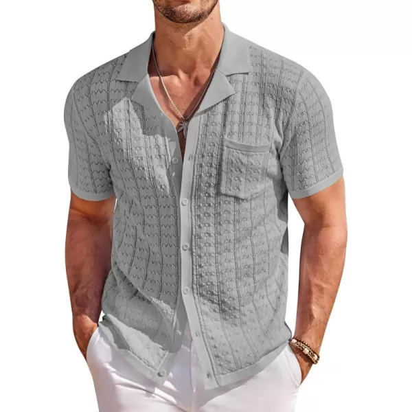 COOFANDY Men's Knit Button Down Shirt Short Sleeve Vintage Polo Shirts Summer Casual Beach Tops