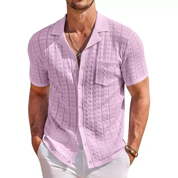 COOFANDY Men's Knit Button Down Shirt Short Sleeve Vintage Polo Shirts Summer Casual Beach Tops