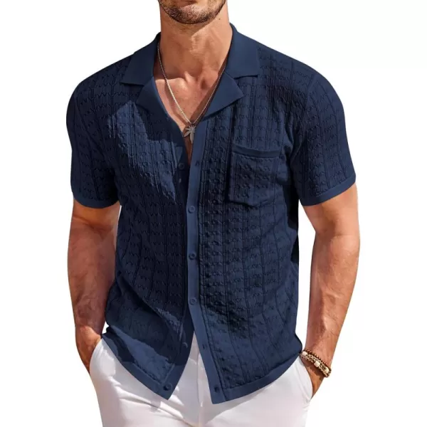 COOFANDY Men's Knit Button Down Shirt Short Sleeve Vintage Polo Shirts Summer Casual Beach Tops