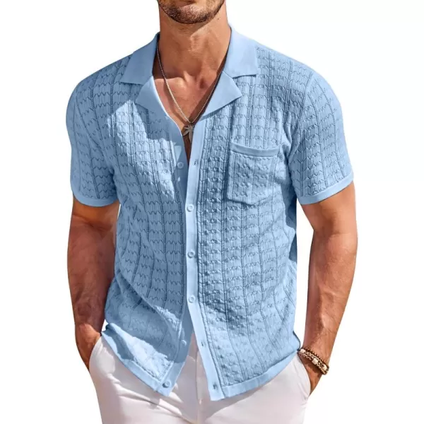 COOFANDY Men's Knit Button Down Shirt Short Sleeve Vintage Polo Shirts Summer Casual Beach Tops