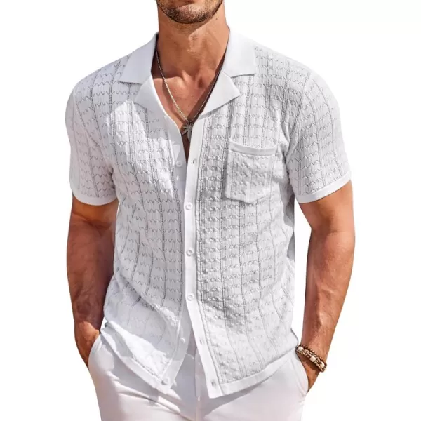COOFANDY Men's Knit Button Down Shirt Short Sleeve Vintage Polo Shirts Summer Casual Beach Tops