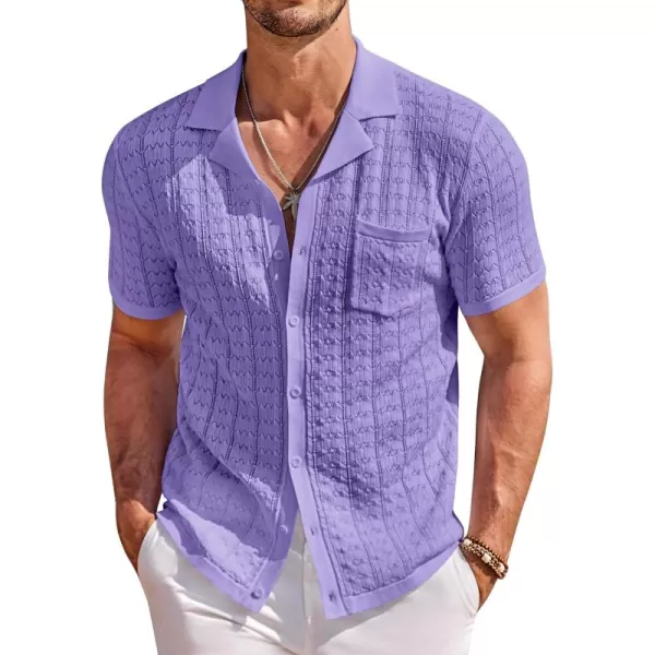 COOFANDY Men's Knit Button Down Shirt Short Sleeve Vintage Polo Shirts Summer Casual Beach Tops