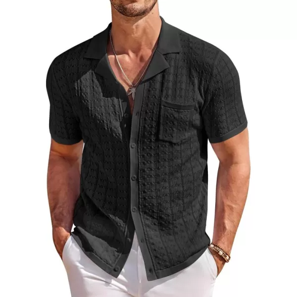 COOFANDY Men's Knit Button Down Shirt Short Sleeve Vintage Polo Shirts Summer Casual Beach Tops