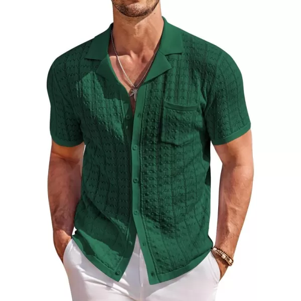 COOFANDY Men's Knit Button Down Shirt Short Sleeve Vintage Polo Shirts Summer Casual Beach Tops