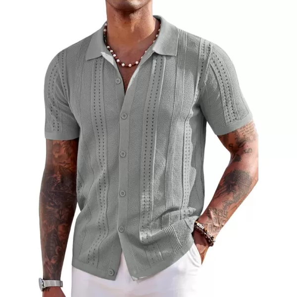 COOFANDY Men's Knit Shirts Short Sleeve Button Down Polo Shirt Fashion Casual Summer Beach Shirts