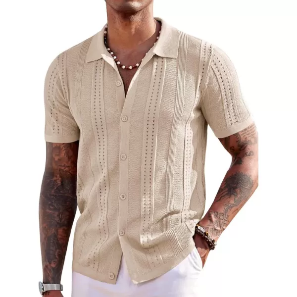 COOFANDY Men's Knit Shirts Short Sleeve Button Down Polo Shirt Fashion Casual Summer Beach Shirts