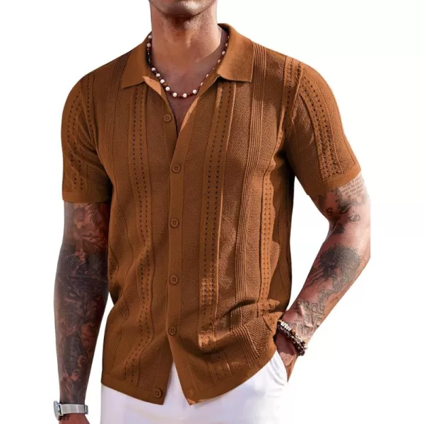 COOFANDY Men's Knit Shirts Short Sleeve Button Down Polo Shirt Fashion Casual Summer Beach Shirts