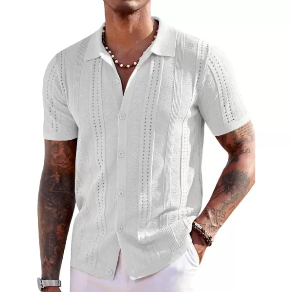 COOFANDY Men's Knit Shirts Short Sleeve Button Down Polo Shirt Fashion Casual Summer Beach Shirts