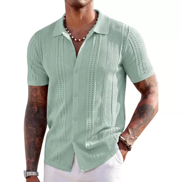 COOFANDY Men's Knit Shirts Short Sleeve Button Down Polo Shirt Fashion Casual Summer Beach Shirts
