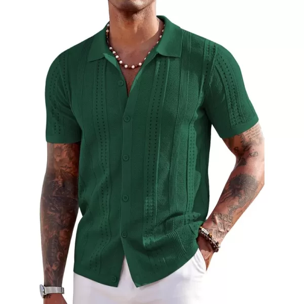 COOFANDY Men's Knit Shirts Short Sleeve Button Down Polo Shirt Fashion Casual Summer Beach Shirts