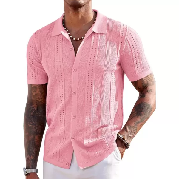 COOFANDY Men's Knit Shirts Short Sleeve Button Down Polo Shirt Fashion Casual Summer Beach Shirts