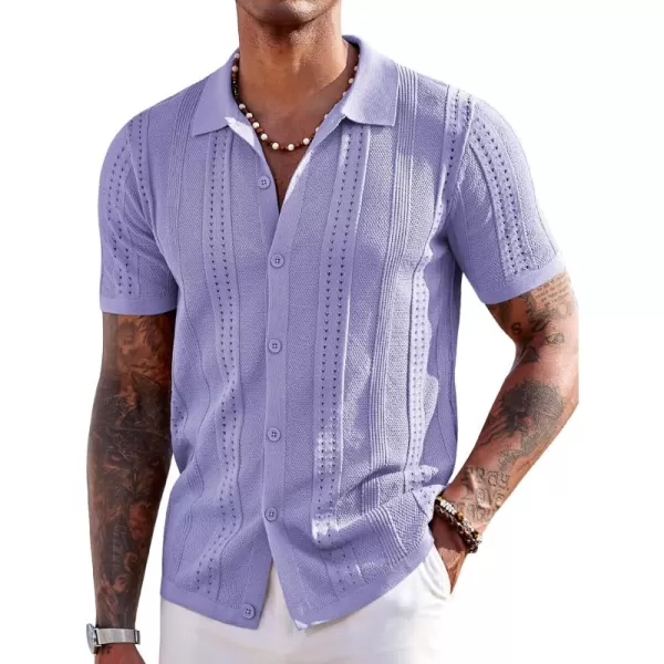 COOFANDY Men's Knit Shirts Short Sleeve Button Down Polo Shirt Fashion Casual Summer Beach Shirts