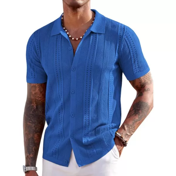 COOFANDY Men's Knit Shirts Short Sleeve Button Down Polo Shirt Fashion Casual Summer Beach Shirts