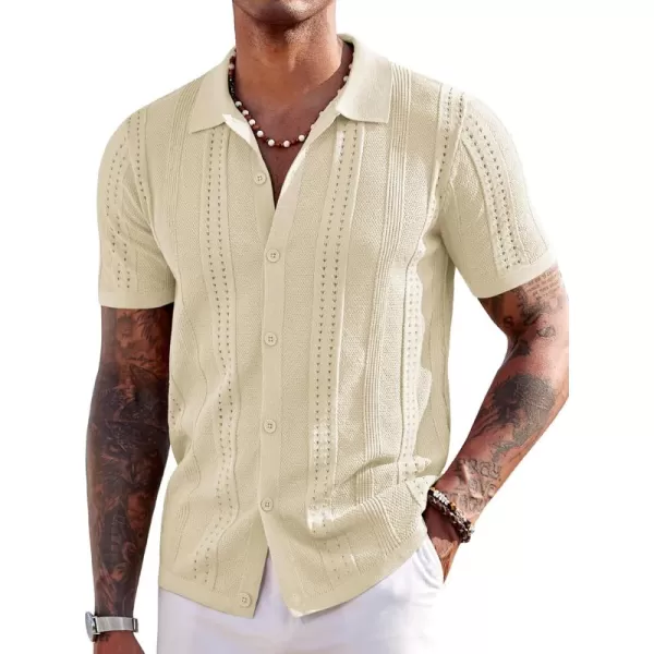 COOFANDY Men's Knit Shirts Short Sleeve Button Down Polo Shirt Fashion Casual Summer Beach Shirts