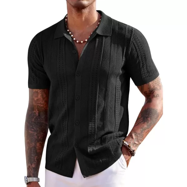 COOFANDY Men's Knit Shirts Short Sleeve Button Down Polo Shirt Fashion Casual Summer Beach Shirts