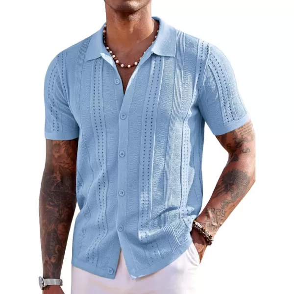 COOFANDY Men's Knit Shirts Short Sleeve Button Down Polo Shirt Fashion Casual Summer Beach Shirts