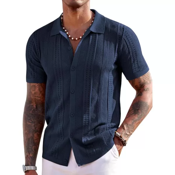 COOFANDY Men's Knit Shirts Short Sleeve Button Down Polo Shirt Fashion Casual Summer Beach Shirts