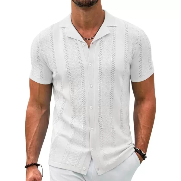 COOFANDY Men's Knit Shirts Vintage Short Sleeve Button Down Shirt Casual Summer Beach Shirt