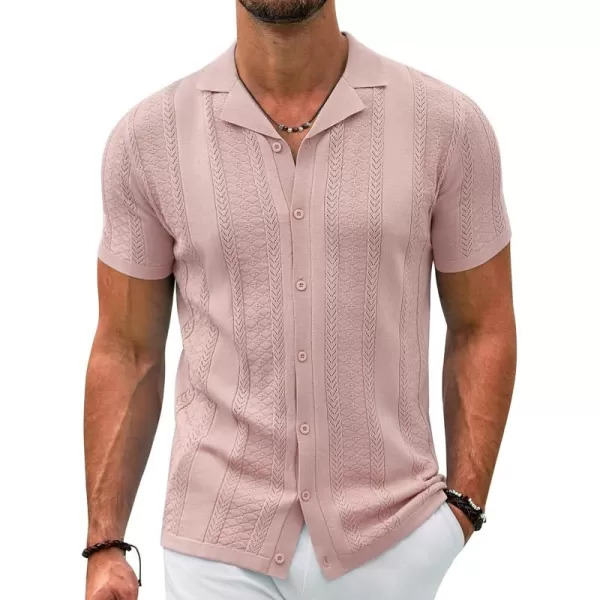 COOFANDY Men's Knit Shirts Vintage Short Sleeve Button Down Shirt Casual Summer Beach Shirt