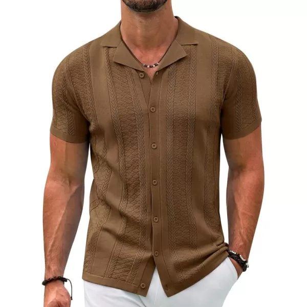 COOFANDY Men's Knit Shirts Vintage Short Sleeve Button Down Shirt Casual Summer Beach Shirt