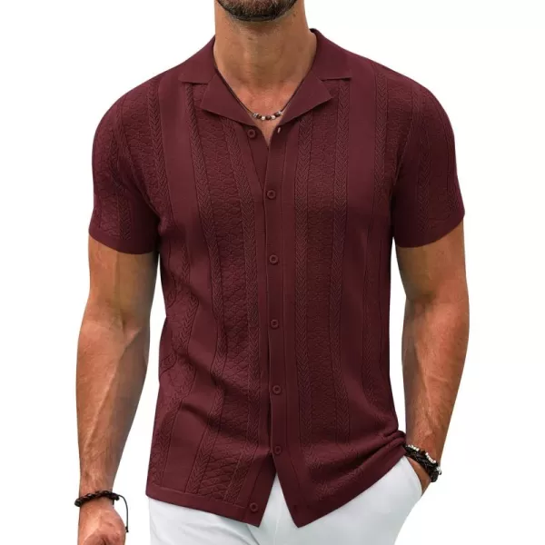 COOFANDY Men's Knit Shirts Vintage Short Sleeve Button Down Shirt Casual Summer Beach Shirt