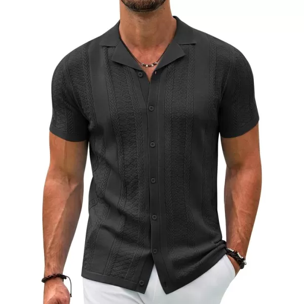 COOFANDY Men's Knit Shirts Vintage Short Sleeve Button Down Shirt Casual Summer Beach Shirt