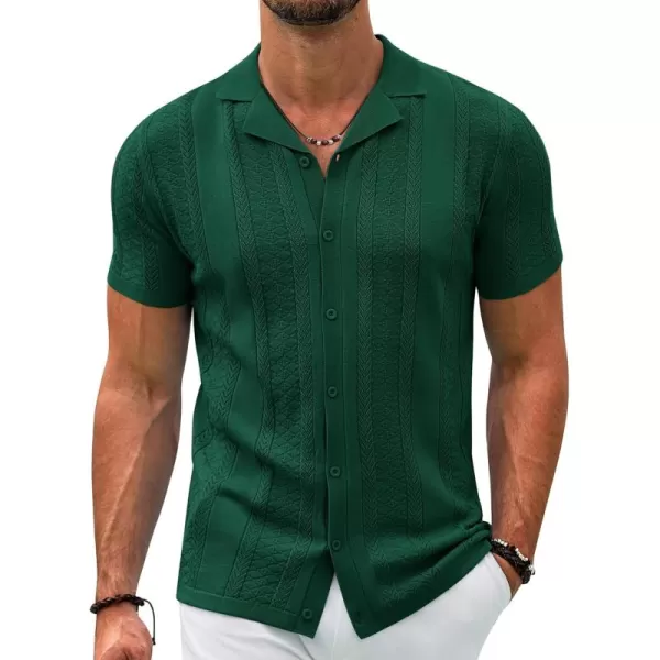 COOFANDY Men's Knit Shirts Vintage Short Sleeve Button Down Shirt Casual Summer Beach Shirt