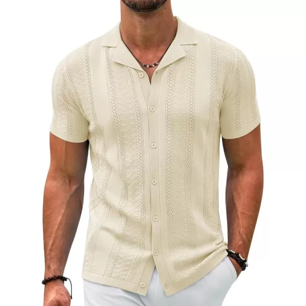 COOFANDY Men's Knit Shirts Vintage Short Sleeve Button Down Shirt Casual Summer Beach Shirt