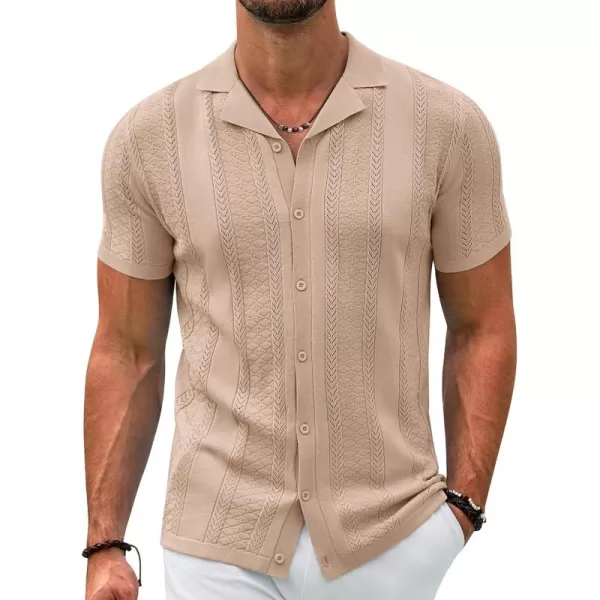 COOFANDY Men's Knit Shirts Vintage Short Sleeve Button Down Shirt Casual Summer Beach Shirt