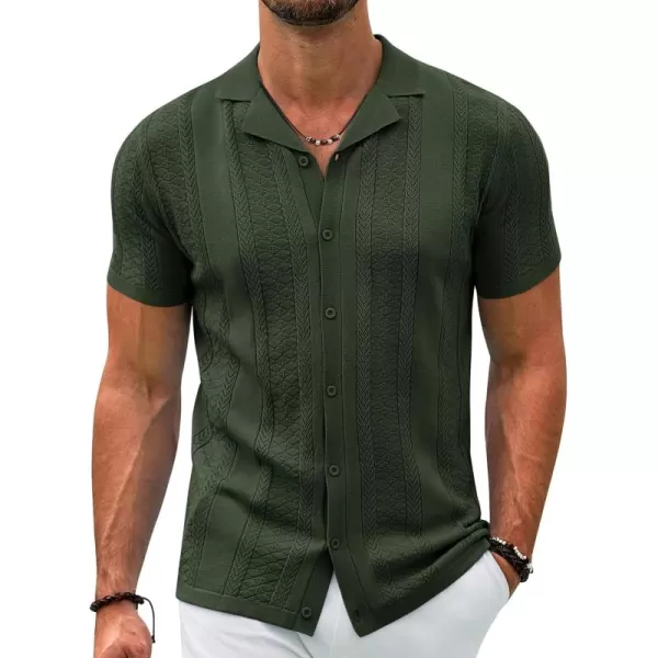 COOFANDY Men's Knit Shirts Vintage Short Sleeve Button Down Shirt Casual Summer Beach Shirt