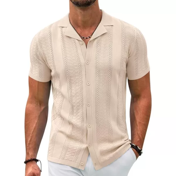 COOFANDY Men's Knit Shirts Vintage Short Sleeve Button Down Shirt Casual Summer Beach Shirt