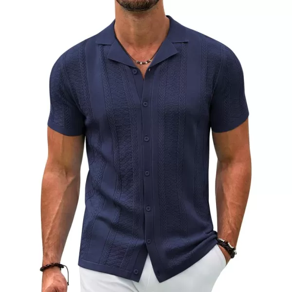 COOFANDY Men's Knit Shirts Vintage Short Sleeve Button Down Shirt Casual Summer Beach Shirt