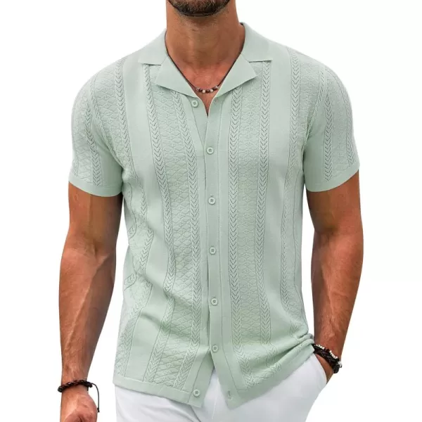 COOFANDY Men's Knit Shirts Vintage Short Sleeve Button Down Shirt Casual Summer Beach Shirt