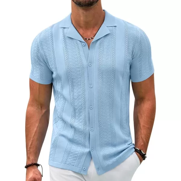 COOFANDY Men's Knit Shirts Vintage Short Sleeve Button Down Shirt Casual Summer Beach Shirt