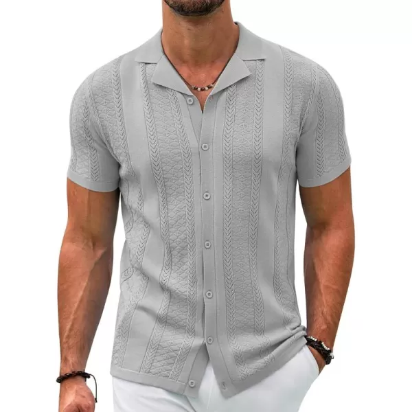 COOFANDY Men's Knit Shirts Vintage Short Sleeve Button Down Shirt Casual Summer Beach Shirt