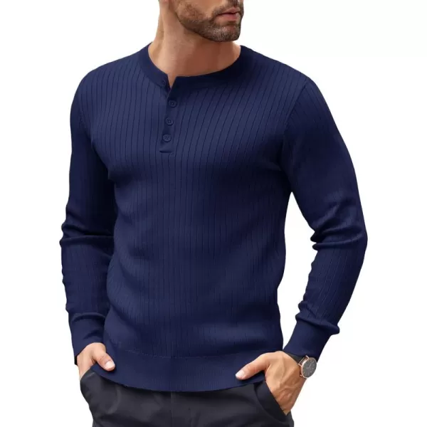 COOFANDY Mens Knitted Henley Shirts Casual Long Sleeve Slim Fit Lightweight Ribbed Pullover Sweater