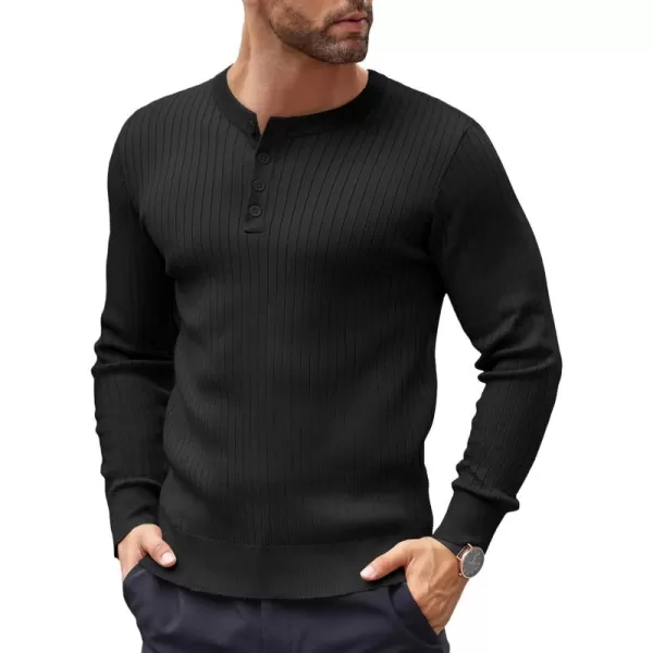 COOFANDY Mens Knitted Henley Shirts Casual Long Sleeve Slim Fit Lightweight Ribbed Pullover Sweater