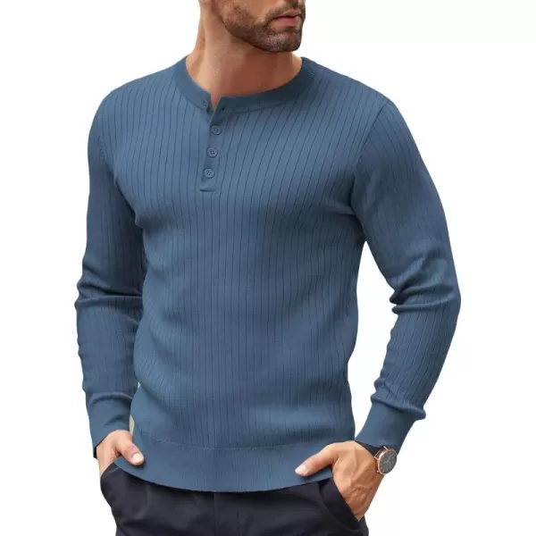 COOFANDY Mens Knitted Henley Shirts Casual Long Sleeve Slim Fit Lightweight Ribbed Pullover Sweater