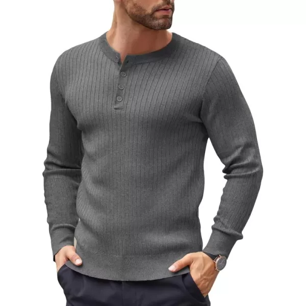 COOFANDY Mens Knitted Henley Shirts Casual Long Sleeve Slim Fit Lightweight Ribbed Pullover Sweater